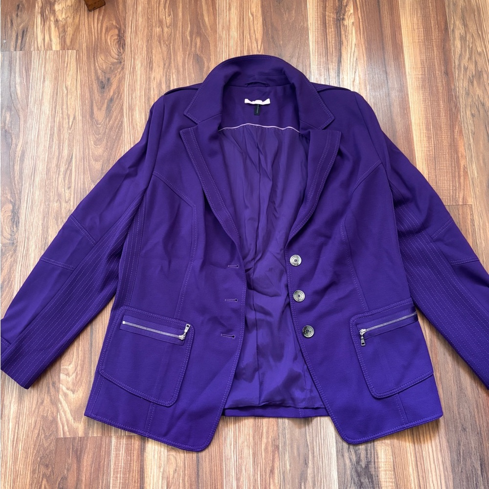 Karl Lagerfeld Purple Blazer with Notched Lapels and Tailored Silhouette